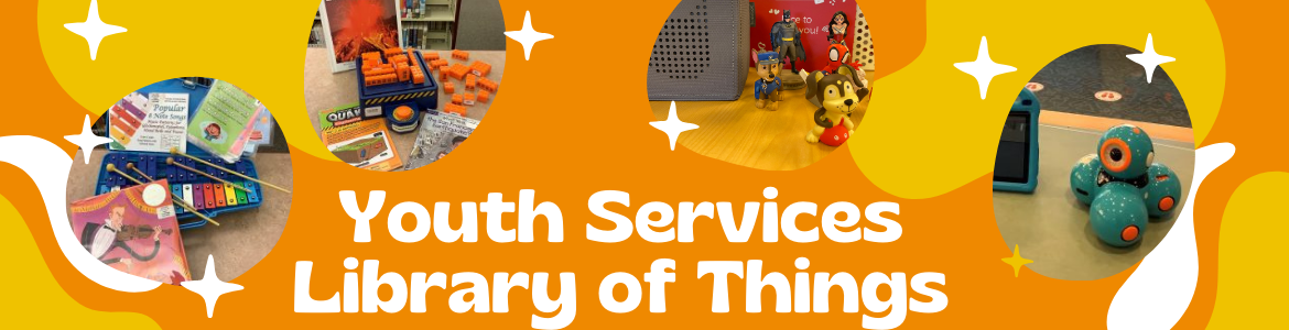 Youth Services Library of Things with images of various kits to check out