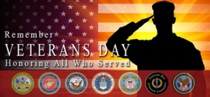 Remember Veterans Day: Honoring all who served with the 7 logos for armed forces.
