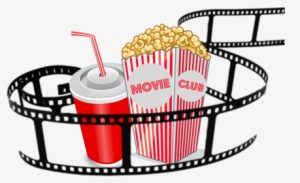 Film strip, popcorn, and soda. Clip art.