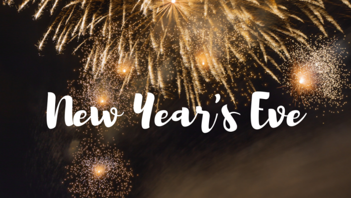 New Year's Eve with fireworks around it