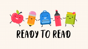 an apple, pencil, backpack, highlighter and book holding hands with the words ready to read