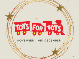a circle with stars in them with three trains with the words toys for tots