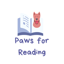 Paws for Reading with a dog coming out of a book. Line art
