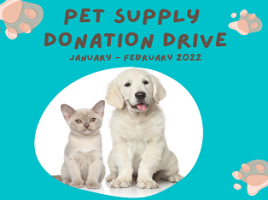 a dog and a cat sitting together with the words pet supply donation drive