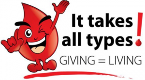 It takes all types! Giving equals living with a cartoon blood drop.