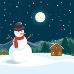 snowman outside the house. Xmas decoration vector.