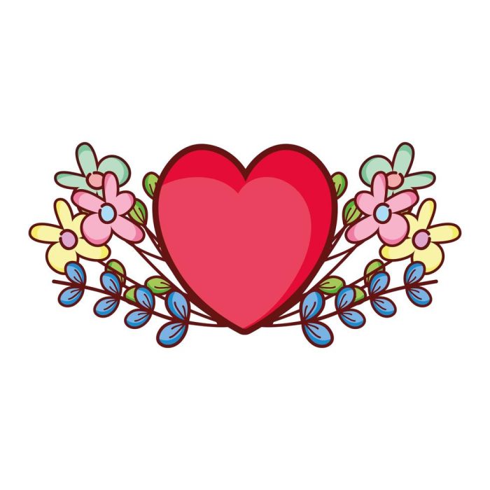 clipart graphic of a red heart with flowers aorund it.