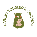"Parent Toddler Workshop" with a picture of a bear holding a smaller bear; line art
