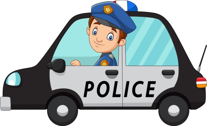 Clip art. Policeman in a police car