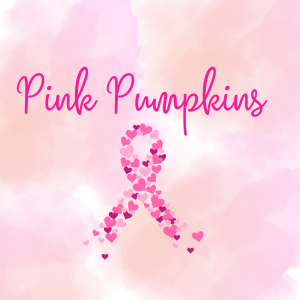 Pink pumpkins with a breast cancer ribbon