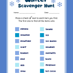 Blue Fun Winter Scavenger Hunt Worksheet