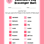 Pink Cute Fun Valentine’s Day Scavenger Hunt Worksheet
