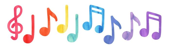 Music notes of varying kinds in various colors.