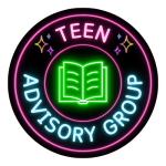 Teen Advisory Group Logo with neon open book