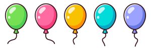 five balloons of various colors 