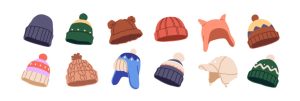 Various winter hats in several colors. clip art.