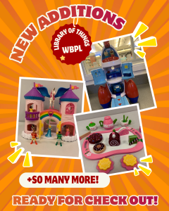 A large blue and white toy rocket ship play set, opened up to show the inside compartments. A pink and purple toy fairy-tale castle play set with small figurines and a pegasus on top. A children's toy tea party set on a pink tray, complete with a green teapot, teacups, and plastic pastries.